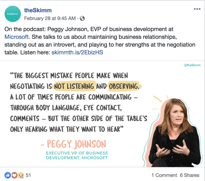 Screenshot of one of theSkimm's Facebook posts