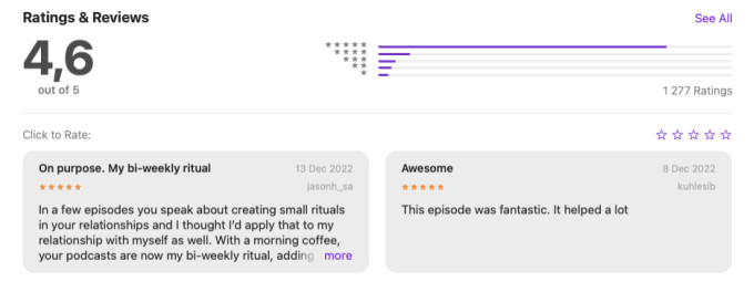 Screenshot of Apple podcast review