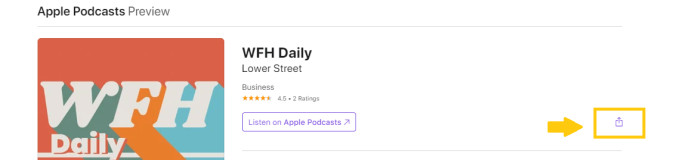 Screenshot highlighting where to find the embed code for the WFH Daily podcast