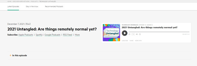 Screenshot of HPE's Technology Untangled podcast's embedded player