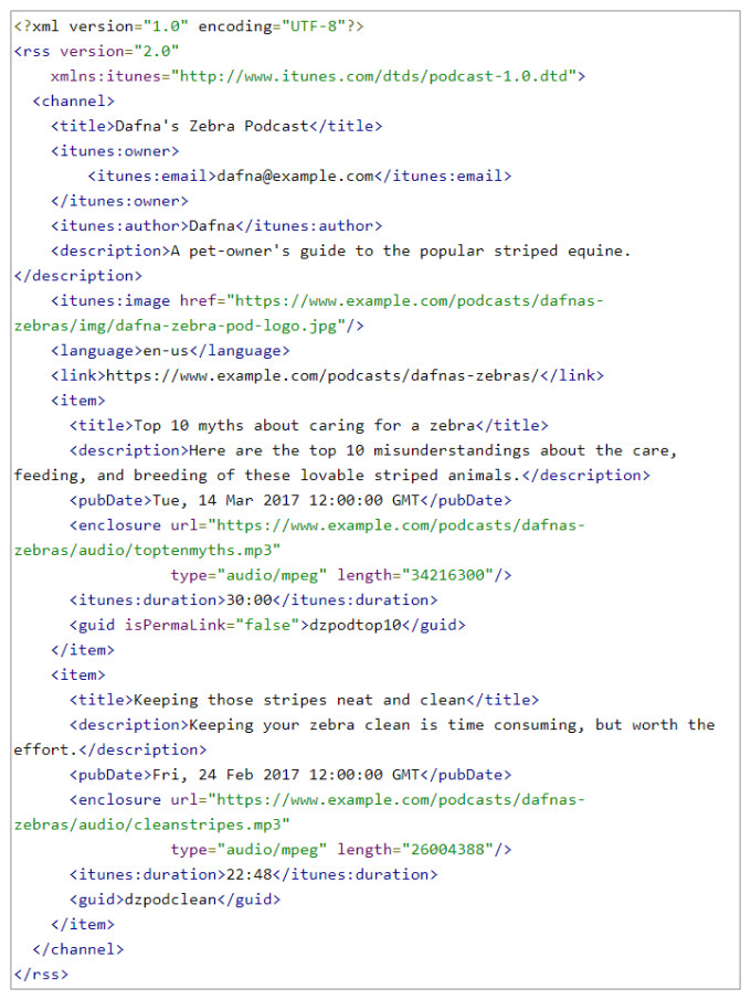 Google's example RSS feed XML for 