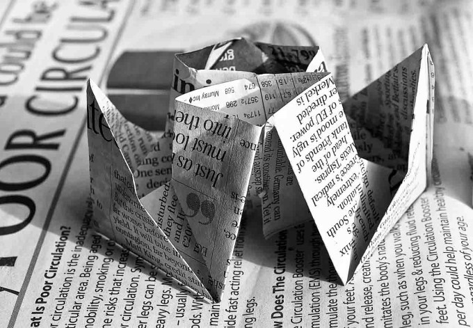 Grayscale image of origami fortune teller