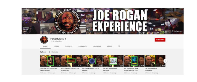Screenshot of Joe Rogan podcast banner, with segment highlights