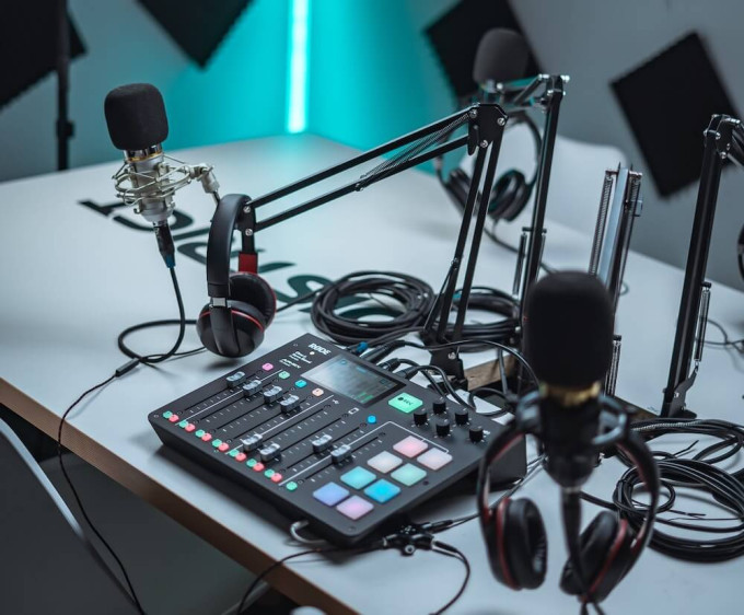 Podcast gear: mic, headphones, mixer