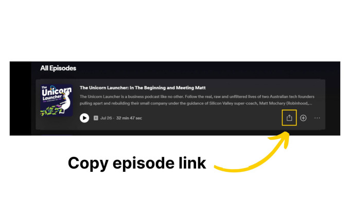 Screenshot of Spotify's episode share copy link