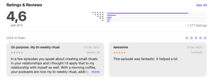 Screenshot of Apple podcast review
