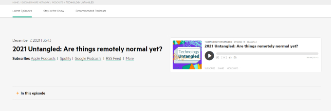 Screenshot of HPE's Technology Untangled podcast's embedded player