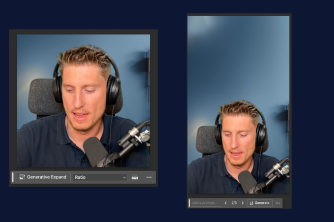 screenshots showing the ai podcasting tool generative expand in action