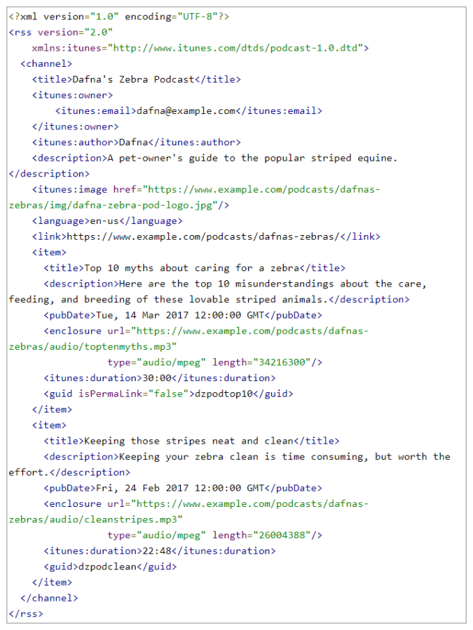 Google's example RSS feed XML for 