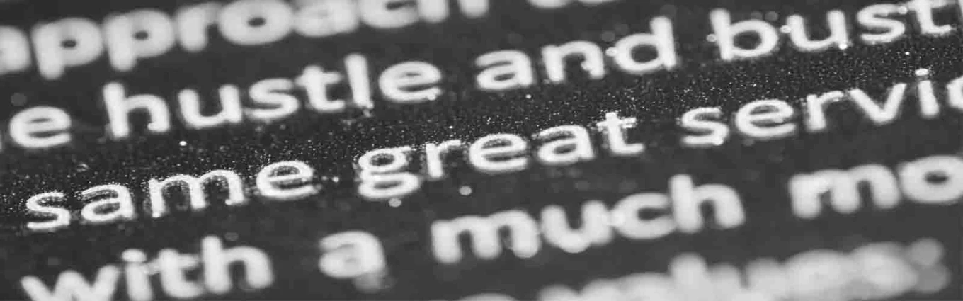 header of the best content marketing podcasts, black and white words showing hustle and bustle and the same great service