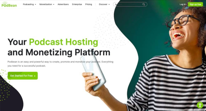 Screenshot of PodBean homepage