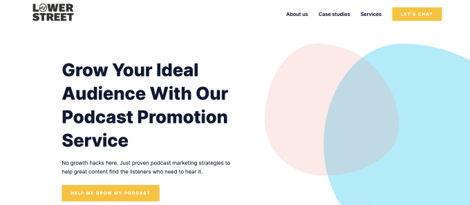 Screenshot of Lower Street podcast marketing agency website homepage
