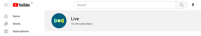 Screenshot of YouTube Live homepage